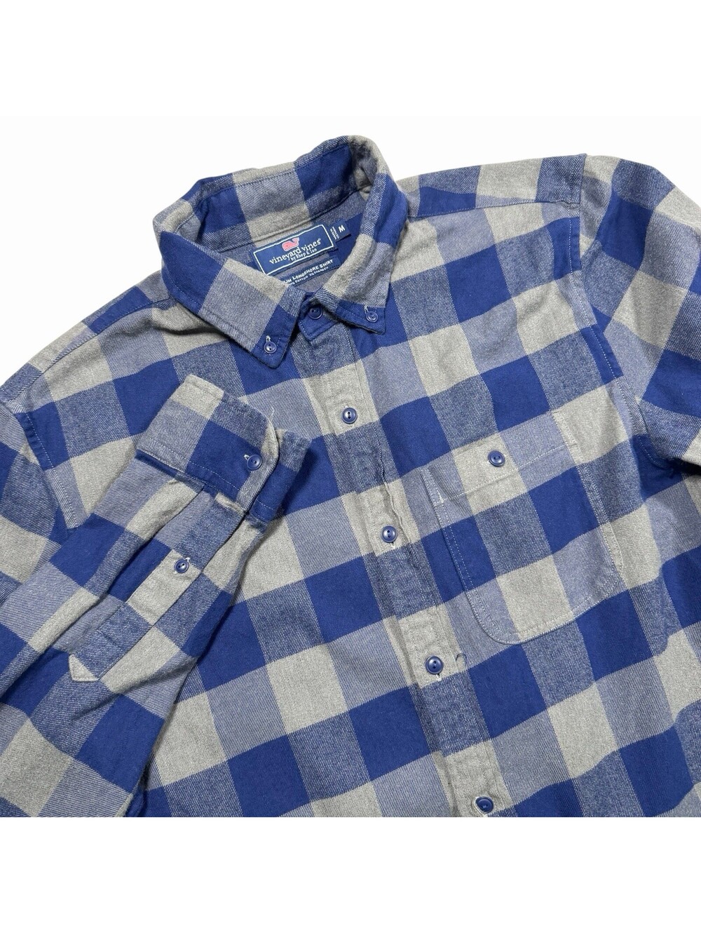 Vineyard Vines Slim Longshore Shirt Blue Gray Check Men's Medium Long Sleeve